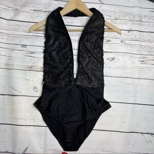 Leg Avenue low cut sequin top one piece halter Size Medium